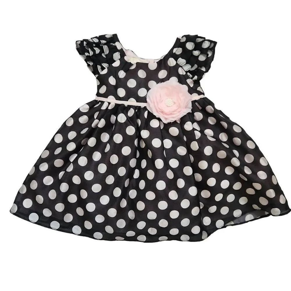 Laura Ashley Baby Girl Size 12M Brown Pink Polka Dot Flower Dress